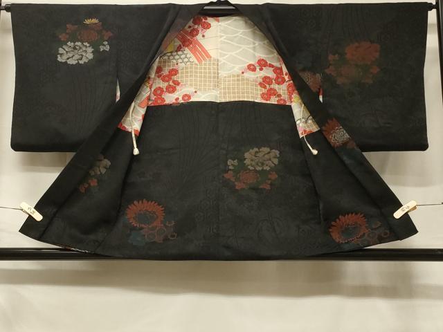 平和屋着物#羽織 寿光織 草花文 黒地 金銀糸 正絹 逸品 CABE5365in