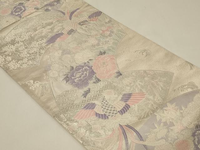 平和屋着物◎六通柄袋帯 唐織 地紙鳳凰花文 銀糸 正絹 逸品 CABE5408in