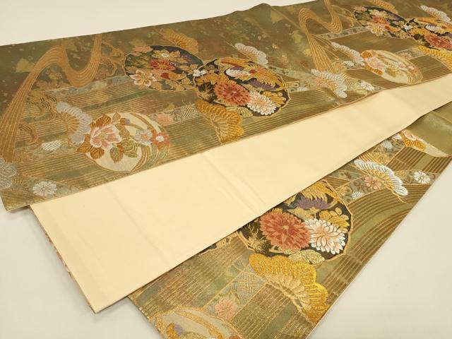 平和屋着物◎六通柄袋帯 唐織 絵皿花鳥文 鳳凰 金銀糸 引箔 正絹 逸品 未使用 CABE5424in