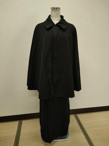 平和屋着物＃男性　トンビコート　インバネスコート　和装コート　黒地　交織　CABE5479in 平和屋着物＃男性 トンビコート インバネスコート 和装コート 黒地