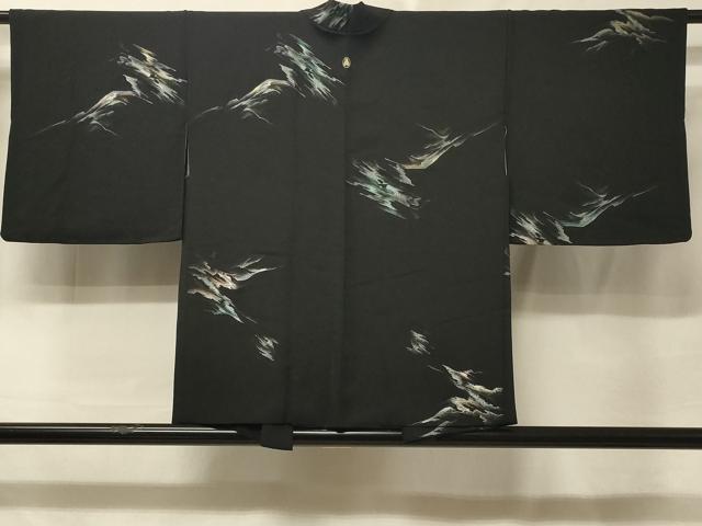 平和屋着物#羽織 寿光織 霞文 黒地 金銀糸 正絹 逸品 CABE5486in
