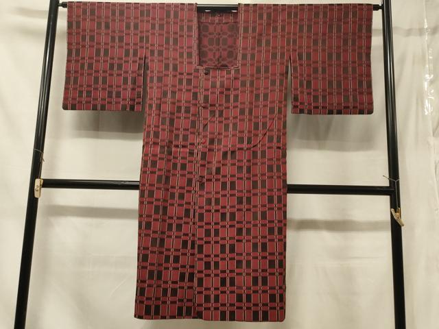 平和屋着物＃道長コート　雨コート　単衣　変わり格子　ロング丈　正絹　逸品　CABE5503in 平和屋着物＃道長コート 雨コート 単衣 変わり格子 ロング丈 正絹 逸品