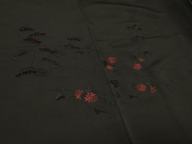平和屋着物#羽織 総刺繍 流水草花文 黒地 正絹 逸品 未使用 CABE5509in