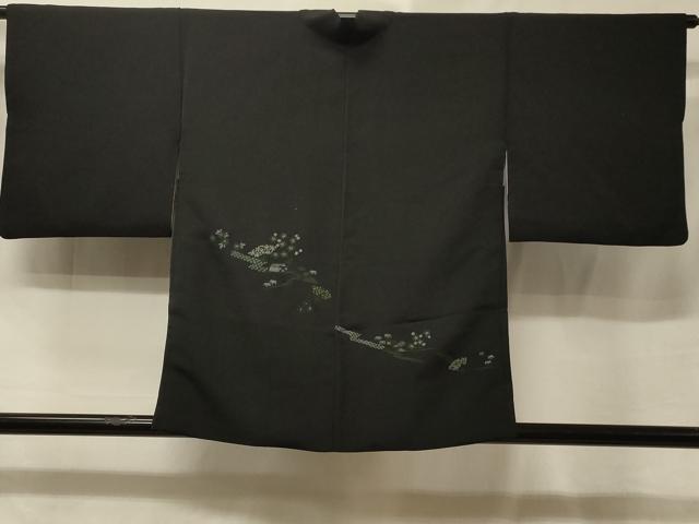 平和屋着物#羽織 総刺繍 扇面花文 黒地 正絹 逸品 CABE5513in
