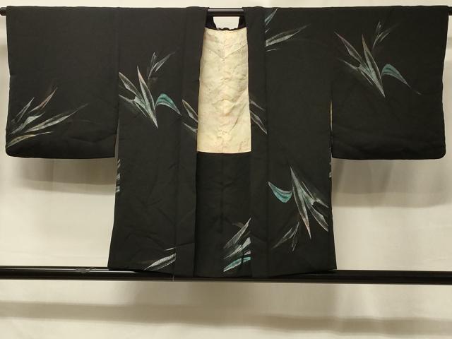 平和屋着物#羽織 寿光織 草葉文 黒地 金銀糸 正絹 逸品 CABE5518in