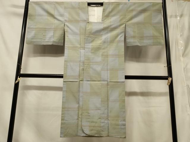 平和屋着物#道行コート 雨コート 単衣 横段格子文 ロング丈 正絹 逸品 CABE5525in