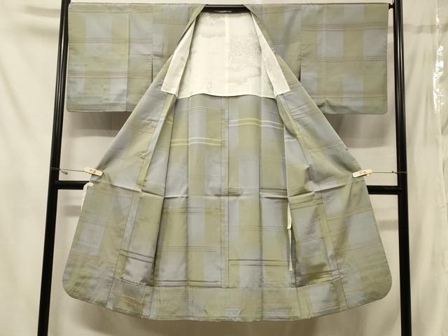 平和屋着物#道行コート 雨コート 単衣 横段格子文 ロング丈 正絹 逸品 CABE5525in