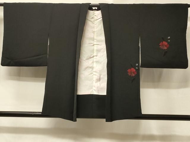 平和屋着物#羽織 総刺繍 枝花文 黒地 正絹 逸品 CABE5532in