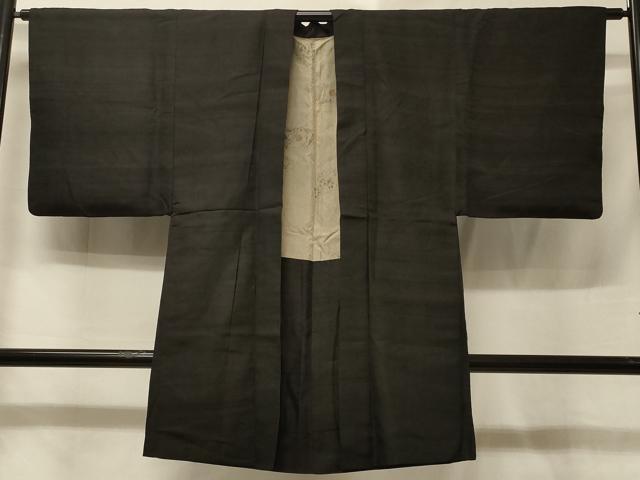 平和屋着物#男性 長羽織 紬地 黒地 正絹 逸品 CABE5548in