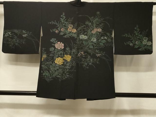 平和屋着物#羽織 寿光織 草花文 黒地 金銀糸 正絹 逸品 CABE5553in