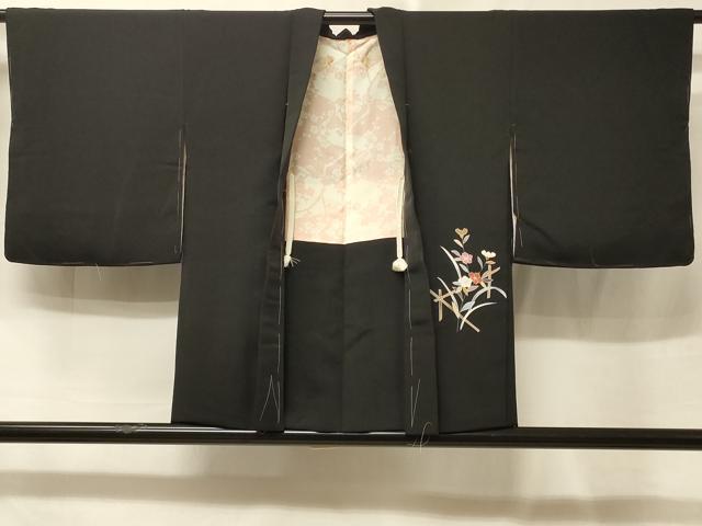 平和屋着物#羽織 草花文 黒地 金彩 正絹 逸品 未使用 CABE5561in
