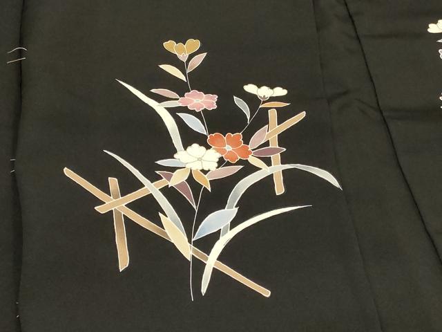 平和屋着物#羽織 草花文 黒地 金彩 正絹 逸品 未使用 CABE5561in