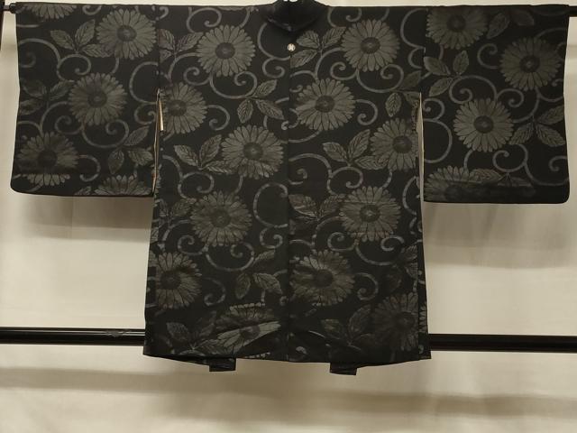 平和屋着物#羽織 菊唐草文 黒地 正絹 逸品 CABE5570in