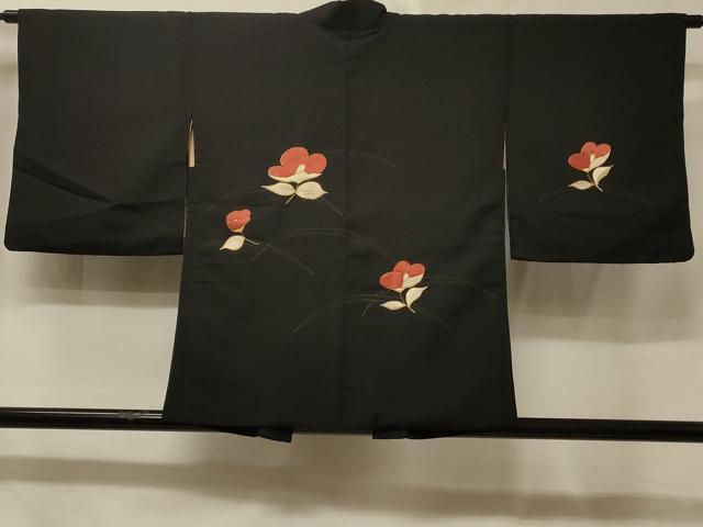 平和屋着物＃羽織　駒刺繍　総刺繍　草花文　黒地　金糸　正絹　逸品　CABE5594in 平和屋着物＃羽織 駒刺繍 総刺繍 草花文 黒地 金糸 正絹 逸品 CABE5594in