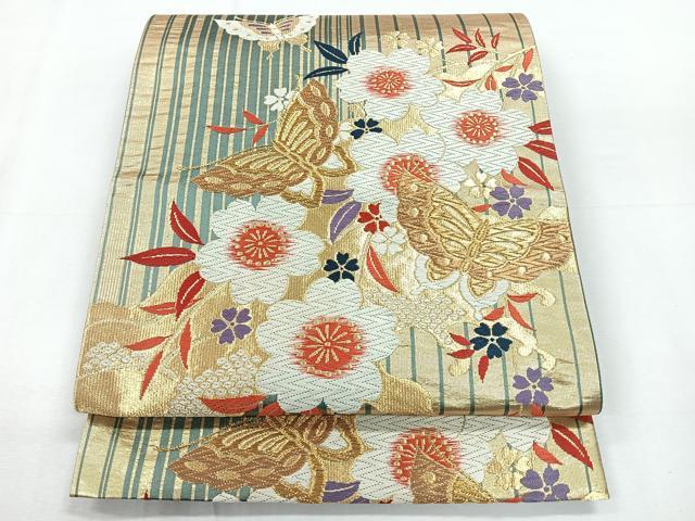 平和屋着物◎六通柄袋帯 唐織 花鳥文 金糸 正絹 逸品 CABE5631nb