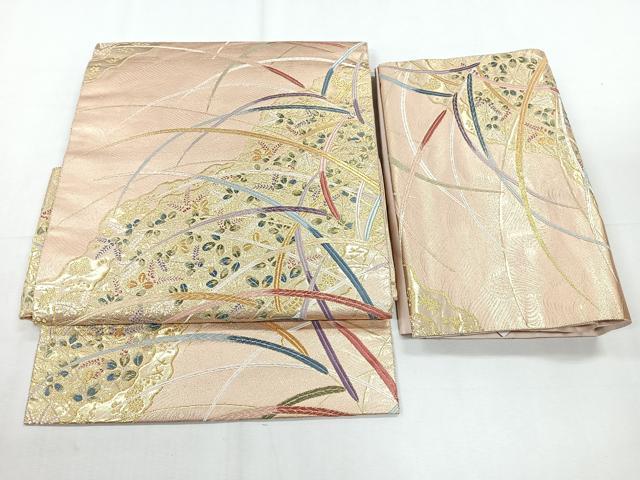 平和屋着物◎つけ帯 唐織 草花文 金糸 正絹 逸品 CABE5649nb