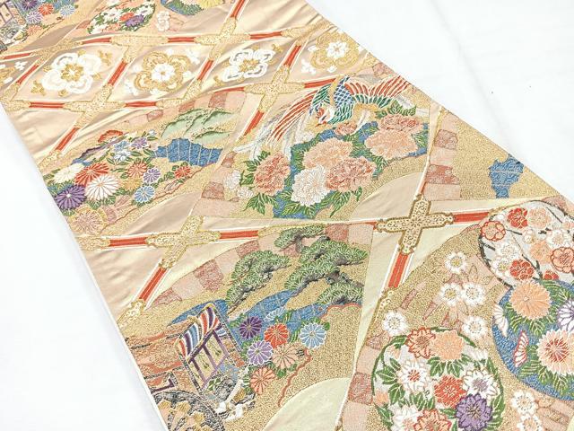 平和屋着物◎六通柄袋帯 天井扇面文 金糸 正絹 逸品 CABE5784nb