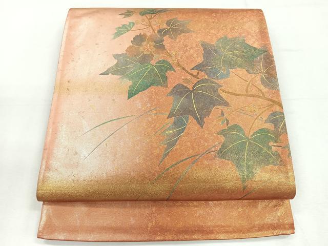 平和屋着物◎太鼓柄袋帯 蔦の葉文 金彩 引箔 正絹 逸品 CABE5860nb