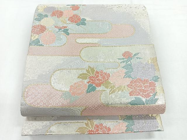 平和屋着物◎六通柄袋帯 エ霞草花文 金銀糸 正絹 逸品 CABE5866nb
