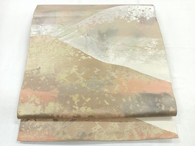 平和屋着物◎西陣 服部織物謹製 六通柄袋帯 こはく錦 遠山文 金銀糸 正絹 逸品 CABE5888nb