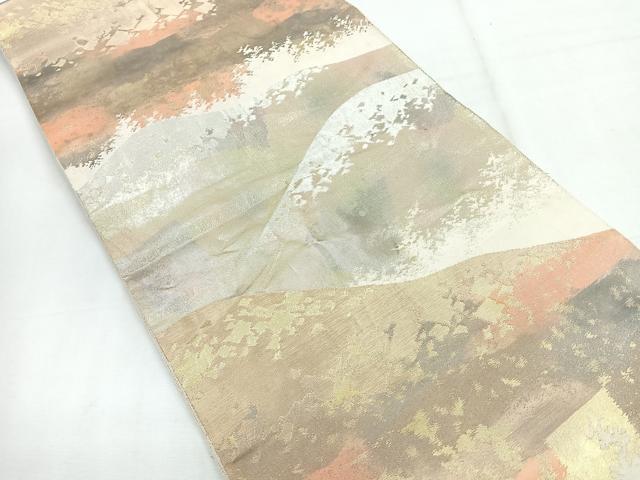 平和屋着物◎西陣 服部織物謹製 六通柄袋帯 こはく錦 遠山文 金銀糸 正絹 逸品 CABE5888nb