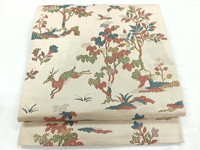 平和屋着物◎六通柄 本袋帯 動物枝葉文 金糸 正絹 逸品 CABE5927nb