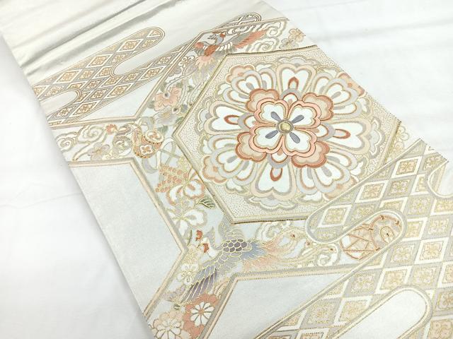 平和屋着物◎太鼓柄袋帯 刺繍 花鳥文 金彩 正絹 逸品 CABE5954nb