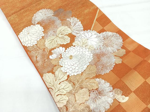 平和屋着物◎六通柄袋帯 駒刺繍 草花文 金彩 正絹 逸品 CABE5957nb