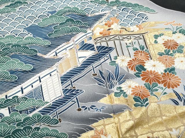 平和屋着物■豪華黒留袖 駒刺繍 風景花文 金彩 正絹 逸品 CABE6061fb