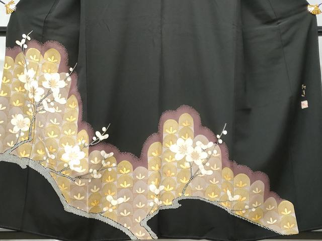平和屋着物■豪華黒留袖 作家物 刺繍 枝花文 金彩 正絹 逸品 CABE6064fb