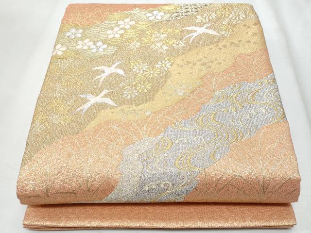 平和屋着物◎太鼓柄袋帯 道長飛鳥花鳥文 金銀糸 正絹 逸品 CABE6108fb
