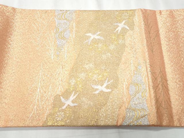 平和屋着物◎太鼓柄袋帯 道長飛鳥花鳥文 金銀糸 正絹 逸品 CABE6108fb