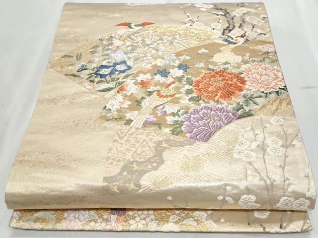 平和屋着物◎六通柄袋帯 地紙重ね花文 金糸 正絹 逸品 CABE6157fb
