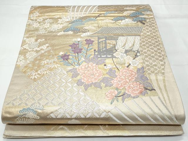 平和屋着物◎六通柄袋帯 立扇彩香文 プラチナ二重箔 正絹 逸品 CABE6208fb