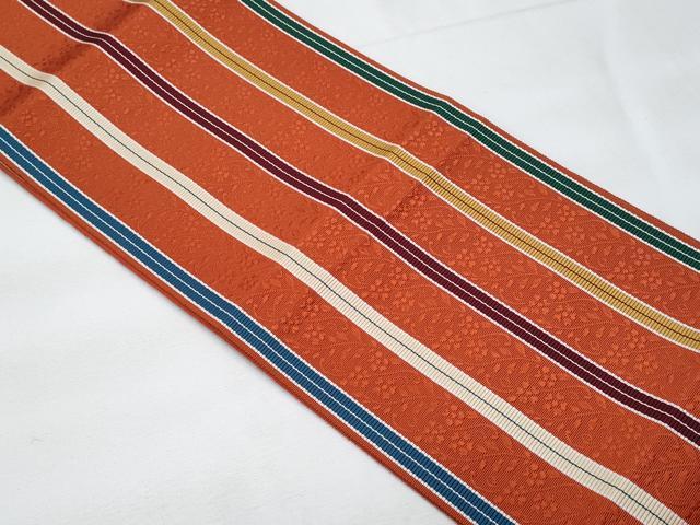 平和屋着物◎本場筑前博多織 半幅帯 枝花間道 西村織物謹製 証紙付き 正絹 逸品 CABE6253fb