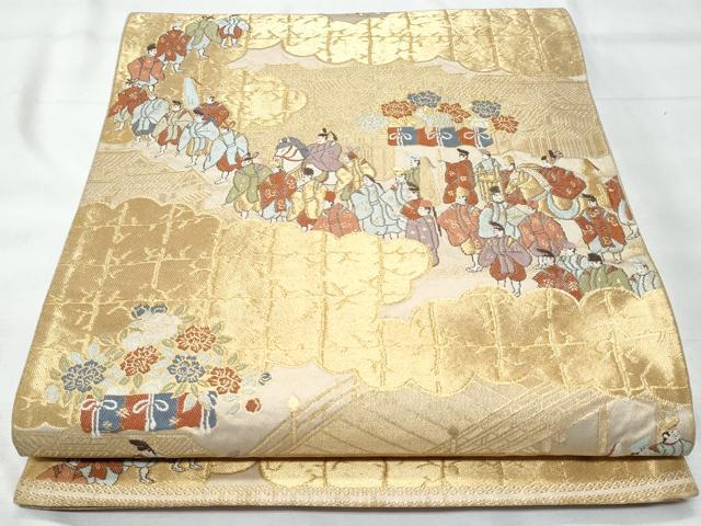 平和屋着物◎西陣 服部織物謹製 六通柄袋帯 唐織 平安絵巻紋様 金糸 正絹 逸品 CABE6273fb