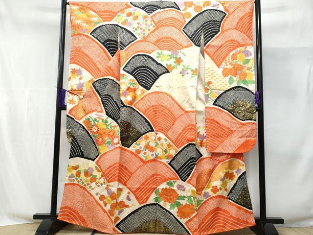 平和屋着物■豪華振袖 駒刺繍 絞り 青海波草花文 暈し染め 金彩 正絹 逸品 CABE6364fb