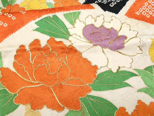 平和屋着物■豪華振袖 駒刺繍 絞り 青海波草花文 暈し染め 金彩 正絹 逸品 CABE6364fb