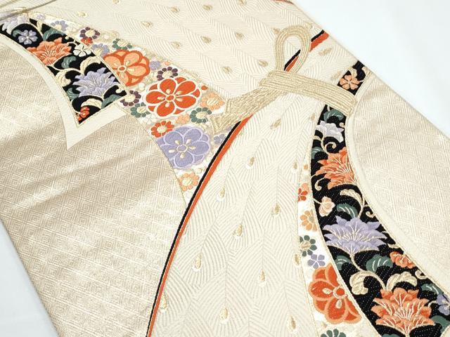 平和屋着物◎六通柄袋帯 唐織 束ね熨斗花文 九百錦 金糸 正絹 逸品 CABE6468th