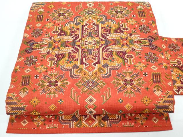 平和屋着物◎八寸名古屋帯 吉祥花文 正絹 逸品 CABE6534th
