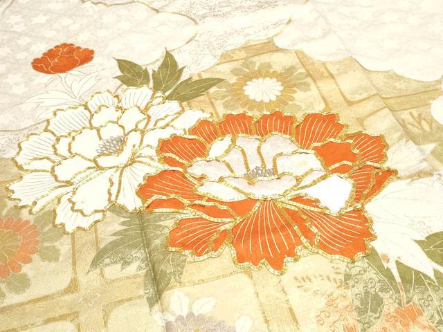 平和屋着物■豪華振袖 駒刺繍 天井草花文 金彩 正絹 逸品 CABE6649th