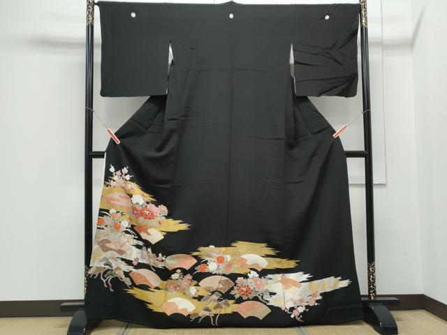 平和屋着物■豪華黒留袖 地紙花文 金彩 正絹 逸品 CABE6702th