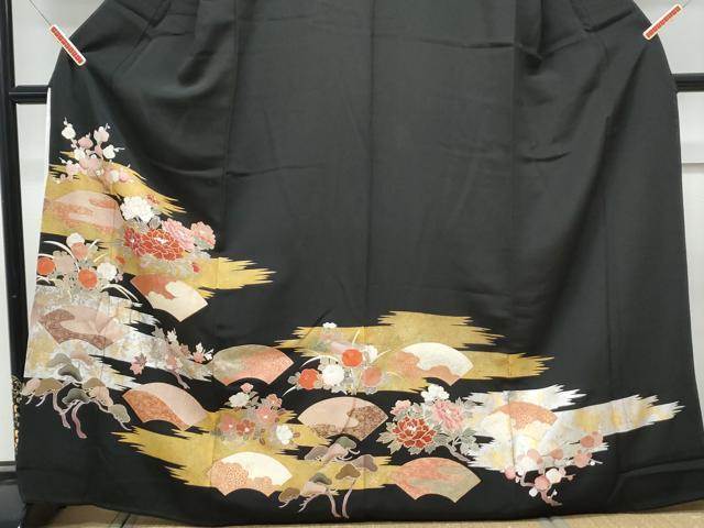 平和屋着物■豪華黒留袖 地紙花文 金彩 正絹 逸品 CABE6702th