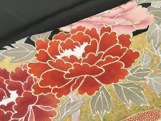 平和屋着物■豪華黒留袖 地紙花文 金彩 正絹 逸品 CABE6702th