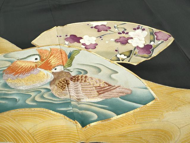 平和屋着物■豪華黒留袖 駒刺繍 地紙鴛鴦花文 金彩 正絹 逸品 CABE6709th