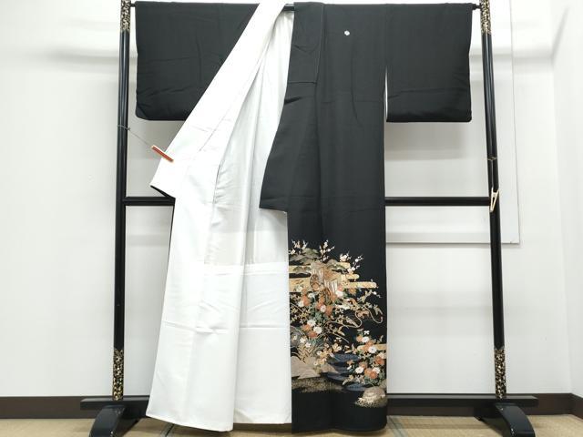 平和屋着物■豪華黒留袖 駒刺繍 御所車花文 金彩 正絹 逸品 CABE6711th