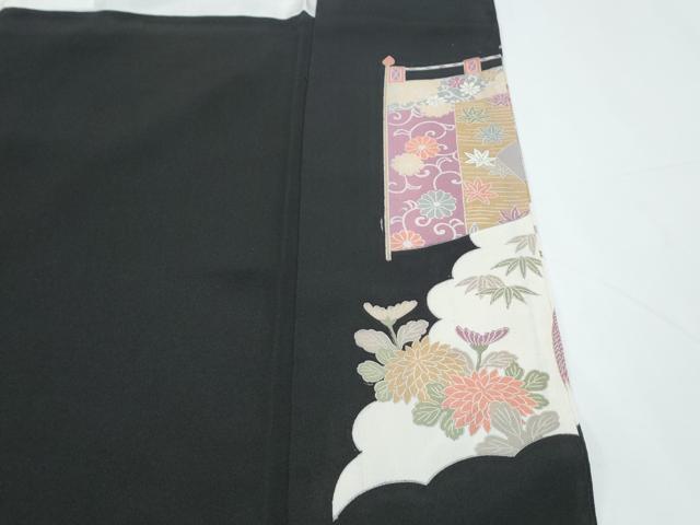 平和屋着物■豪華黒留袖 駒刺繍 御所車桧扇花文 金彩 正絹 逸品 CABE6712th