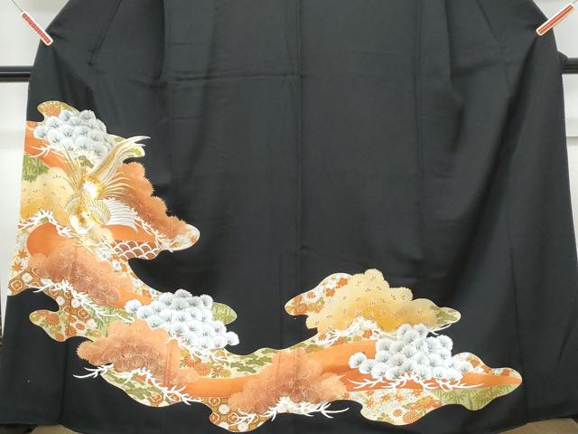 平和屋着物■豪華黒留袖 刺繍 尾長鳥花文 金彩 正絹 逸品 CABE6713th