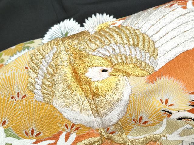 平和屋着物■豪華黒留袖 刺繍 尾長鳥花文 金彩 正絹 逸品 CABE6713th