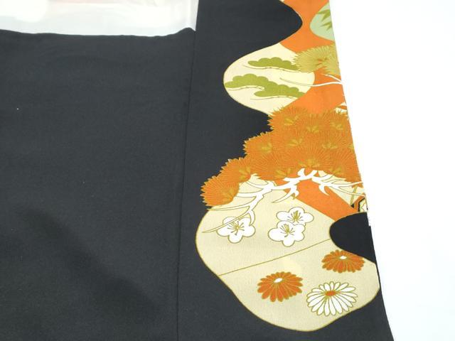 平和屋着物■豪華黒留袖 刺繍 尾長鳥花文 金彩 正絹 逸品 CABE6713th